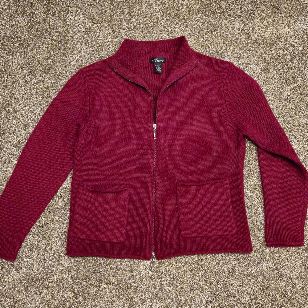 Amore 100% Cashmere Zip-Up Knit Sweater
